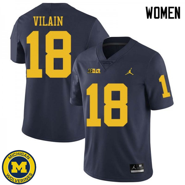 Women's University of Michigan #18 Luiji Vilain Navy Jordan Brand Official Game Jersey